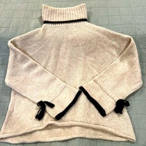 Zara Knit Turtleneck Size M Cream with Black tie Sleeves